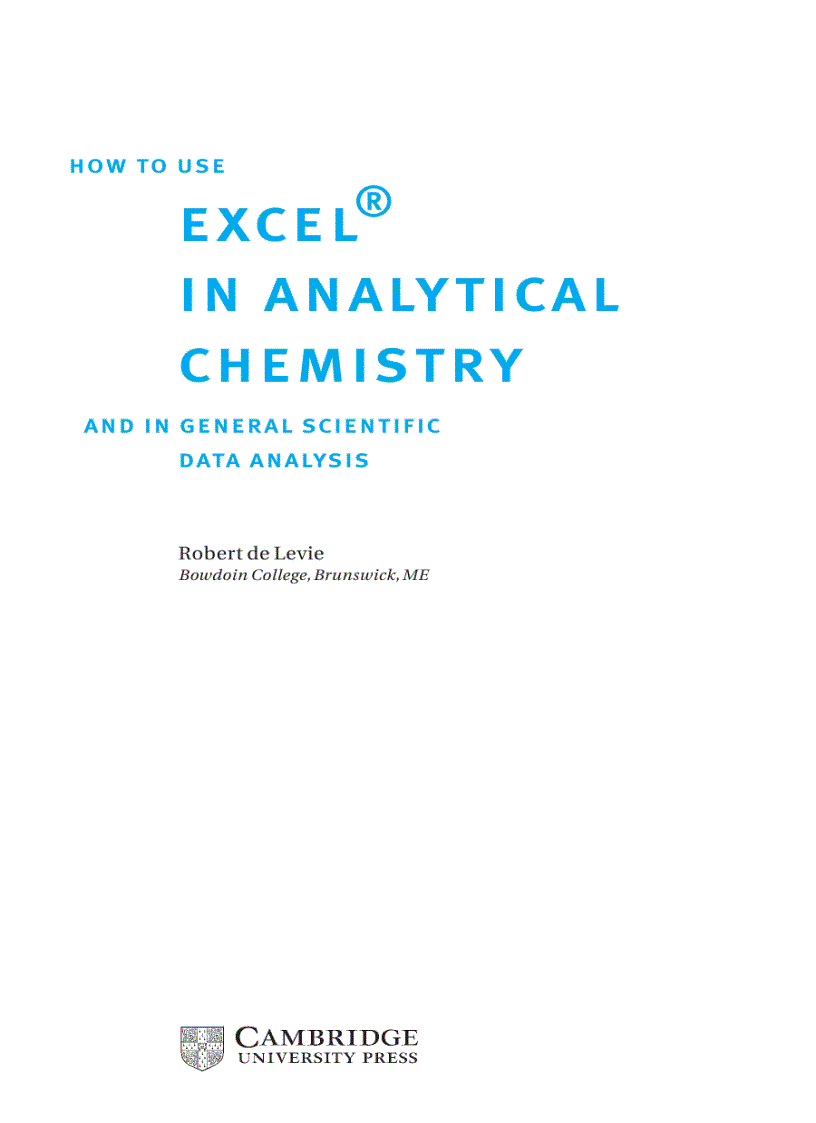 how to use excel in analytical chemistry and in general scientific data analysis