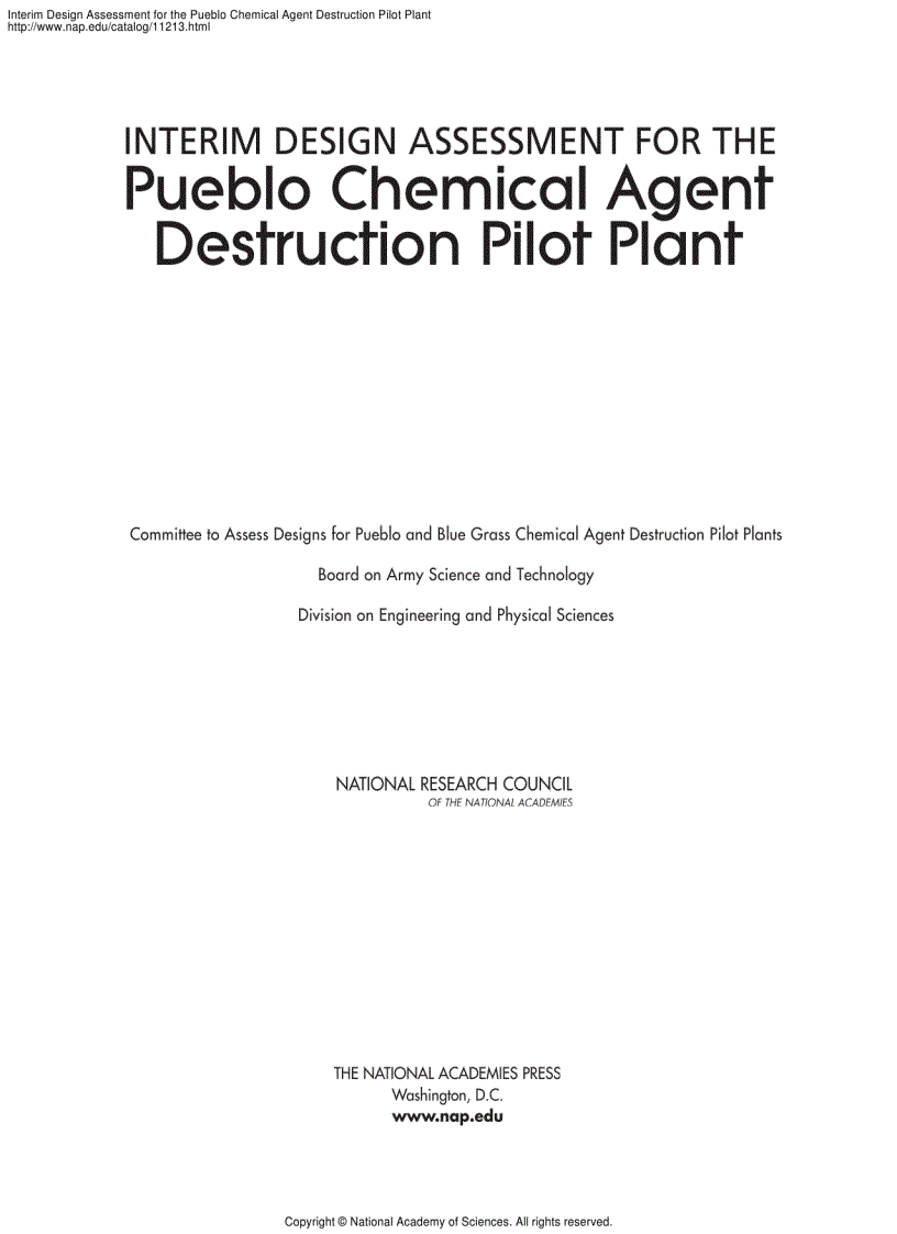 image for page Interim Design Assessment for the Pueblo Chemical Agent Destruction Pilot Plant