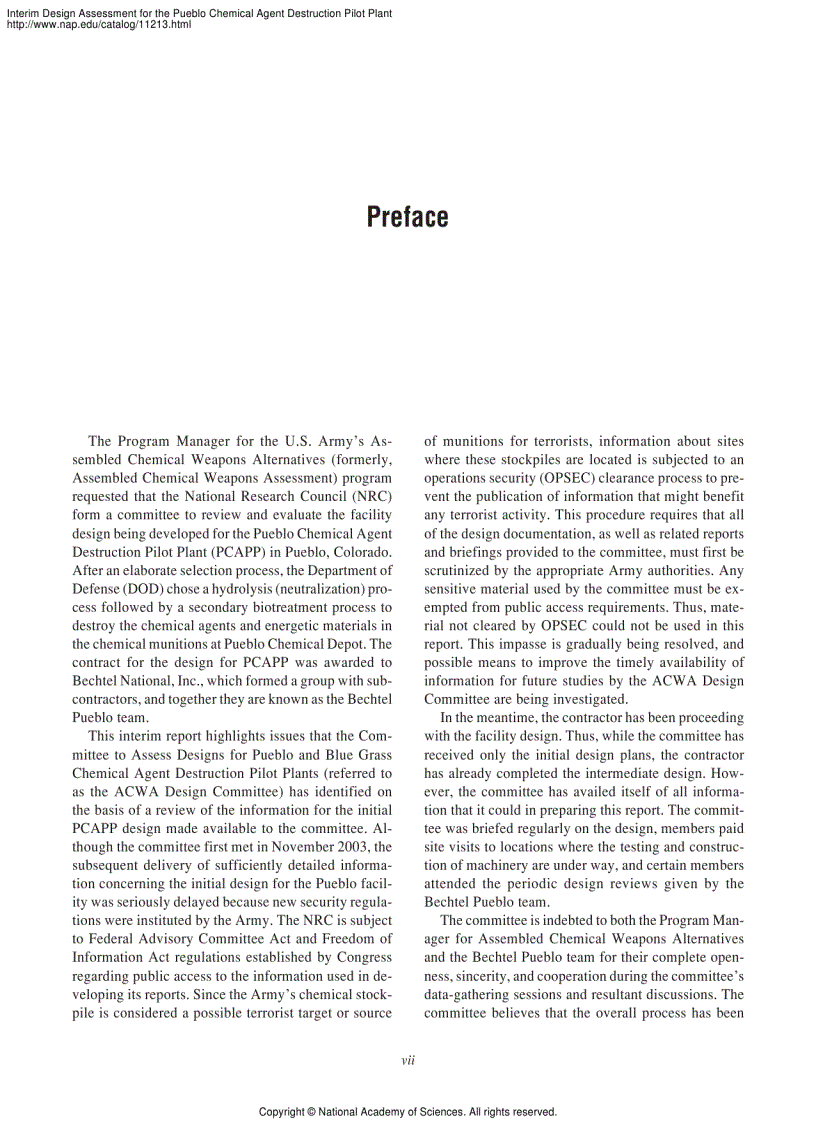 image for page Interim Design Assessment for the Pueblo Chemical Agent Destruction Pilot Plant