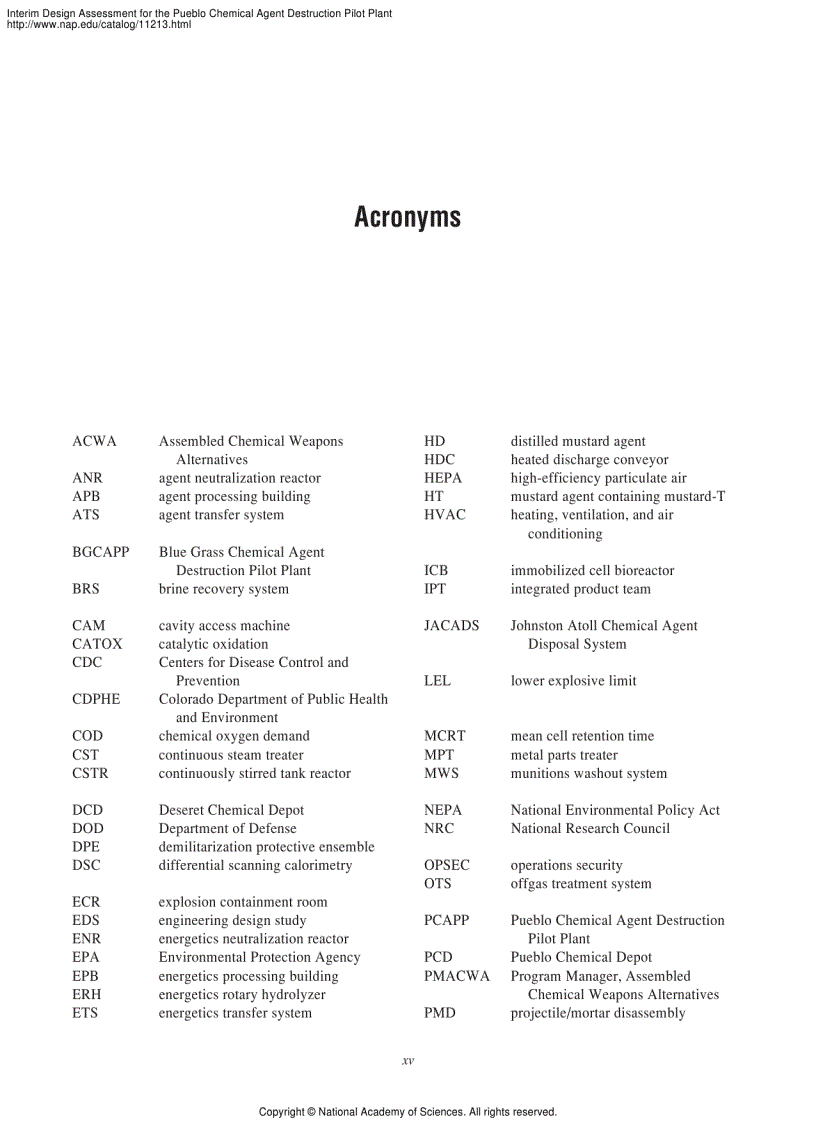 image for page Interim Design Assessment for the Pueblo Chemical Agent Destruction Pilot Plant