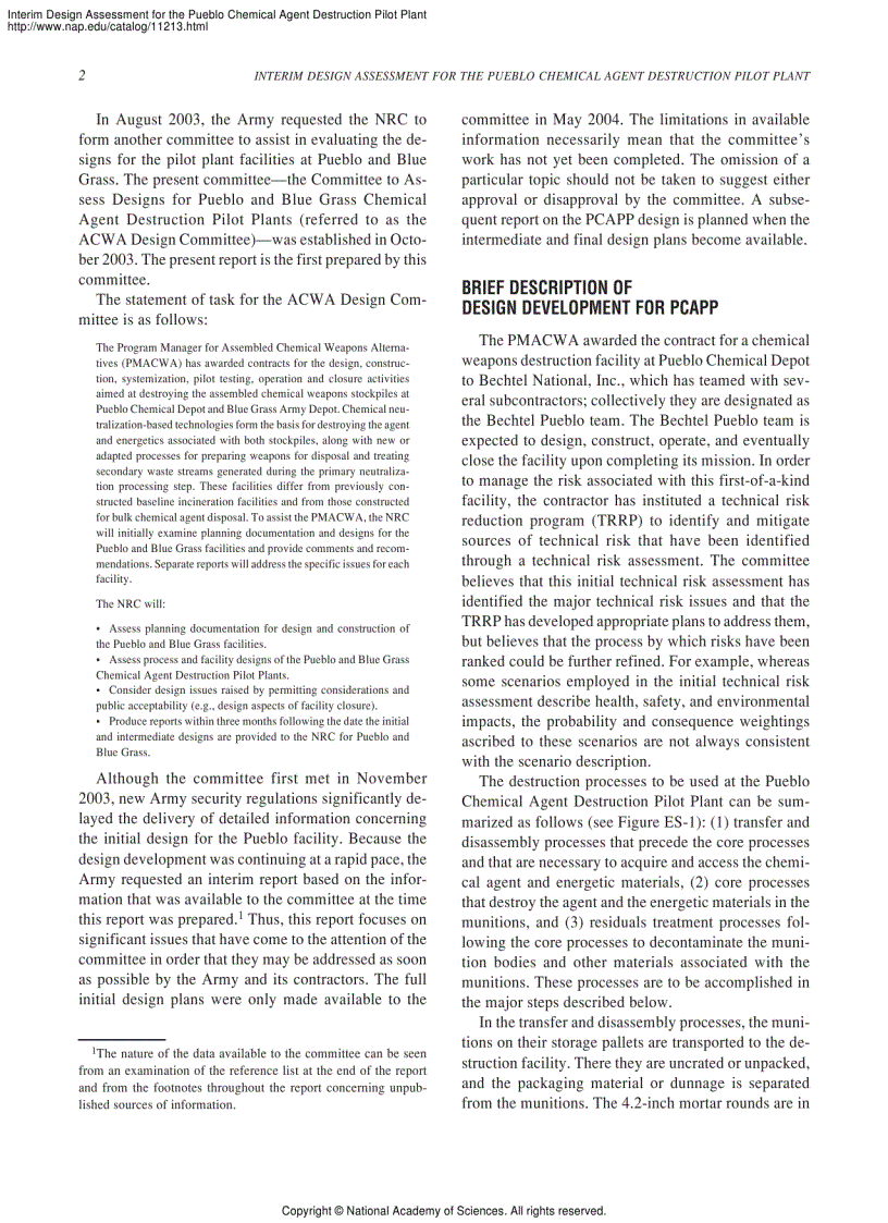 image for page Interim Design Assessment for the Pueblo Chemical Agent Destruction Pilot Plant