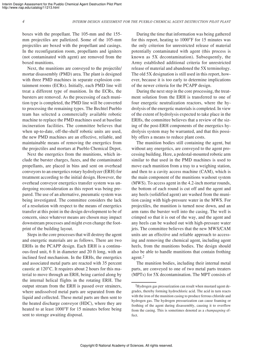 image for page Interim Design Assessment for the Pueblo Chemical Agent Destruction Pilot Plant