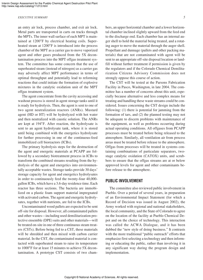 image for page Interim Design Assessment for the Pueblo Chemical Agent Destruction Pilot Plant