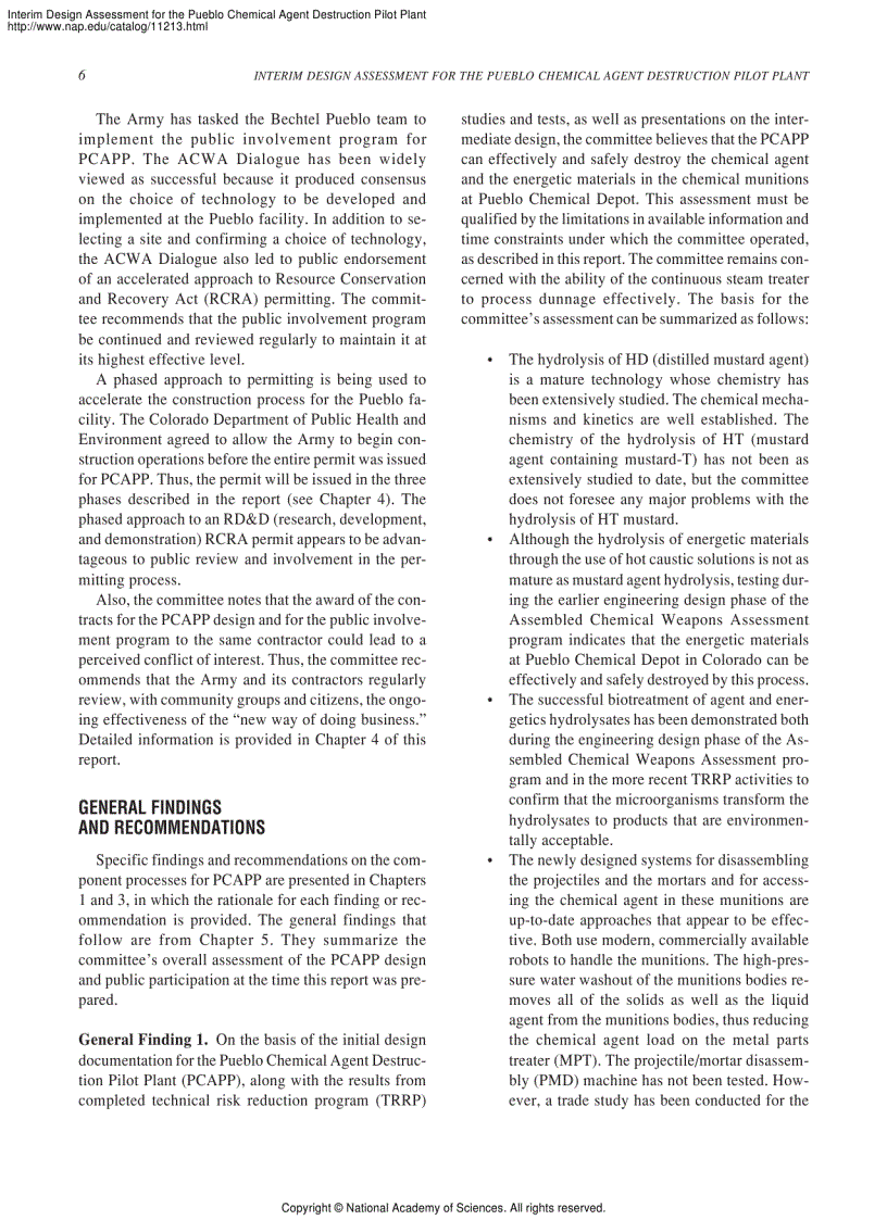 image for page Interim Design Assessment for the Pueblo Chemical Agent Destruction Pilot Plant