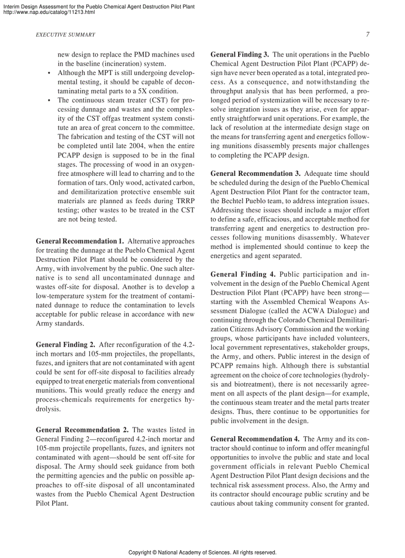 image for page Interim Design Assessment for the Pueblo Chemical Agent Destruction Pilot Plant