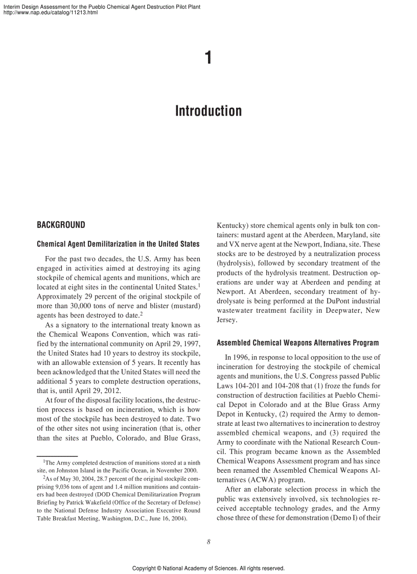 image for page Interim Design Assessment for the Pueblo Chemical Agent Destruction Pilot Plant
