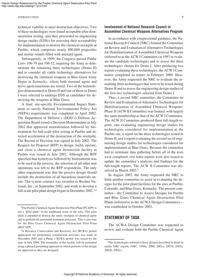 image for page Interim Design Assessment for the Pueblo Chemical Agent Destruction Pilot Plant