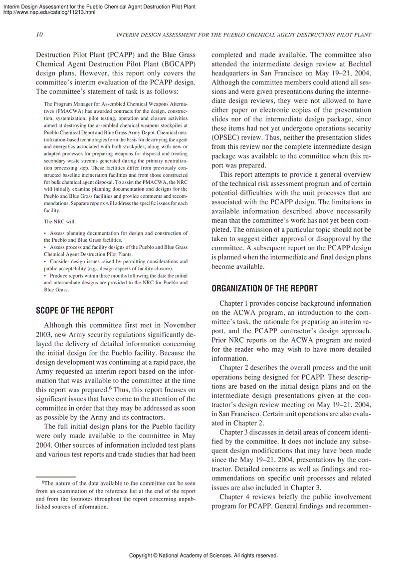 image for page Interim Design Assessment for the Pueblo Chemical Agent Destruction Pilot Plant
