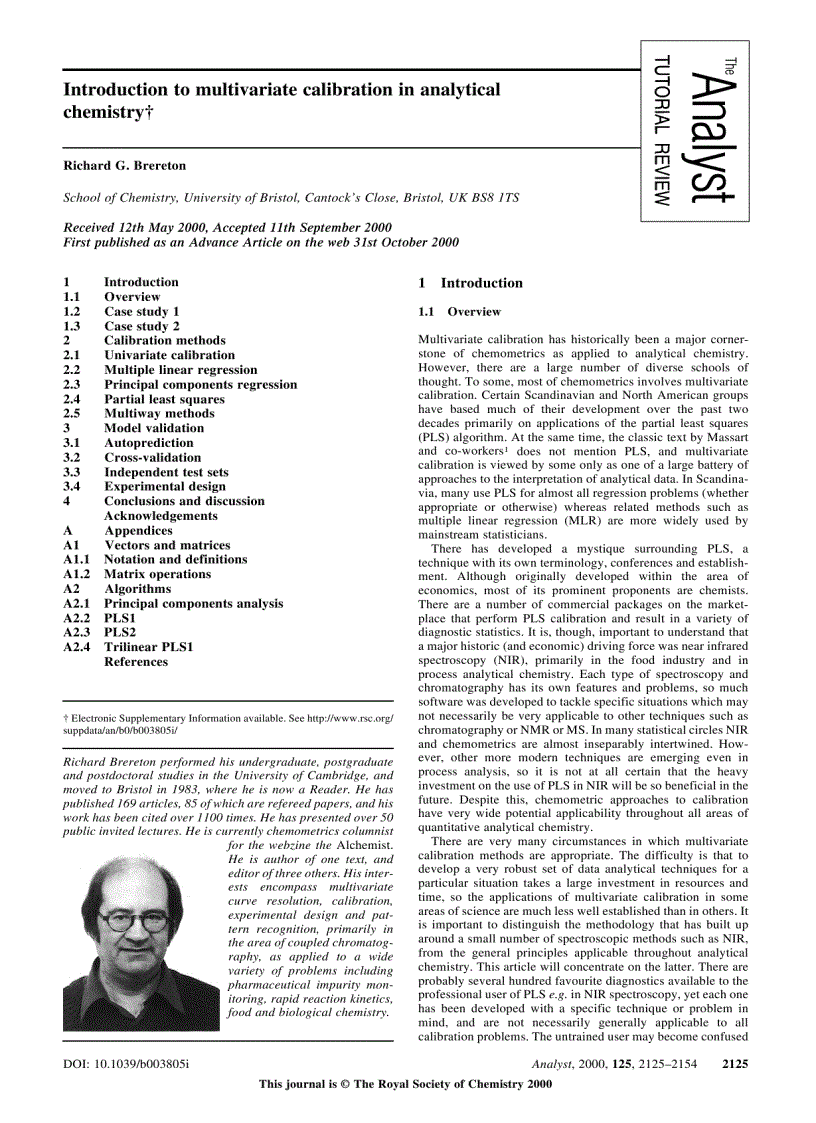 image for page Introduction to multivariate calibration in analytical chemistry
