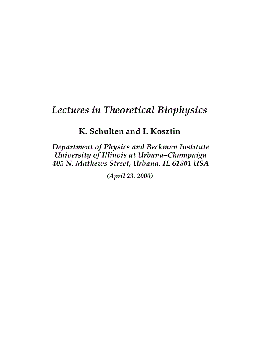 image for page Lectures in Theoretical Biophysics