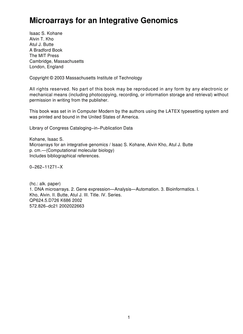 image for page Microarrays for an Integrative Genomics Computational Molecular Biology