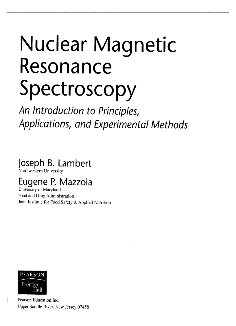 image for page Nuclear Magnetic Resonance Spectroscopy An introduction To Principles Applications and experimental Methods