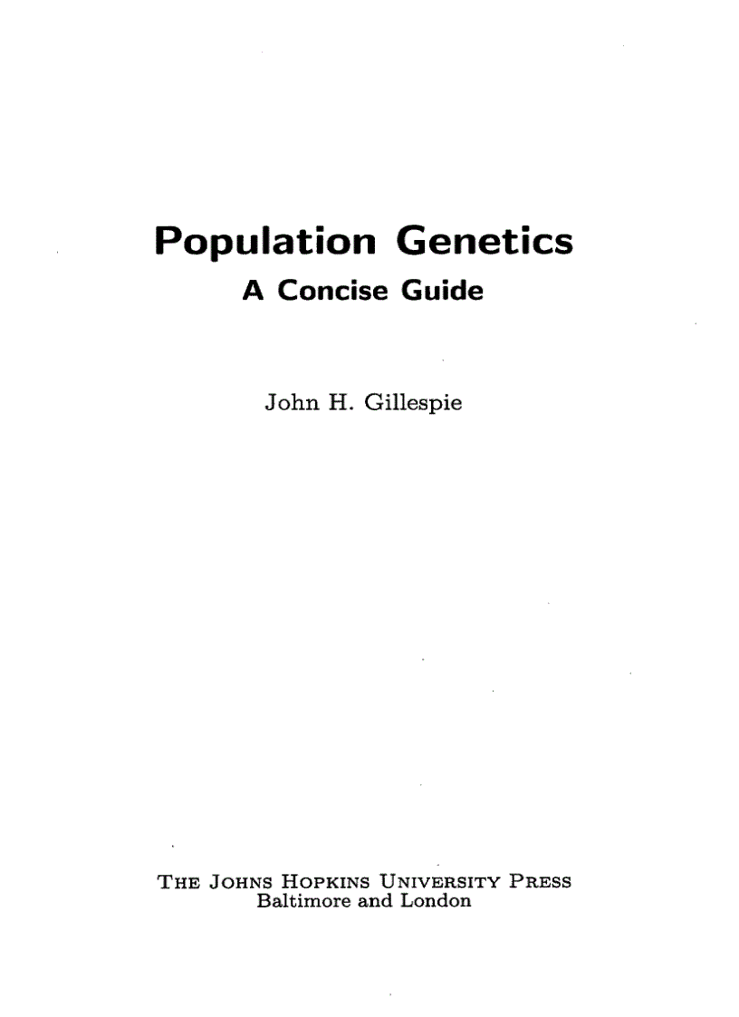 Population Genetics A Concise Guide