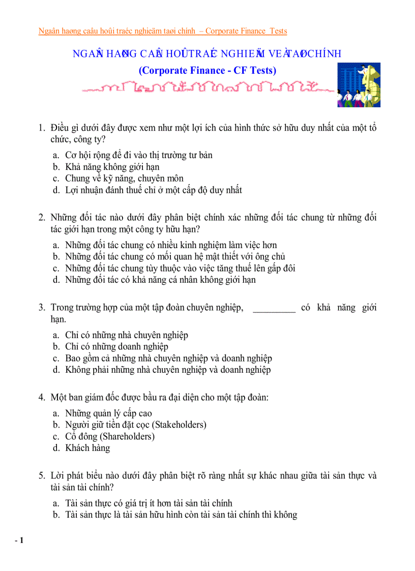 image for page Ngân hàng câu hỏi trắc nghiệm về tài chính