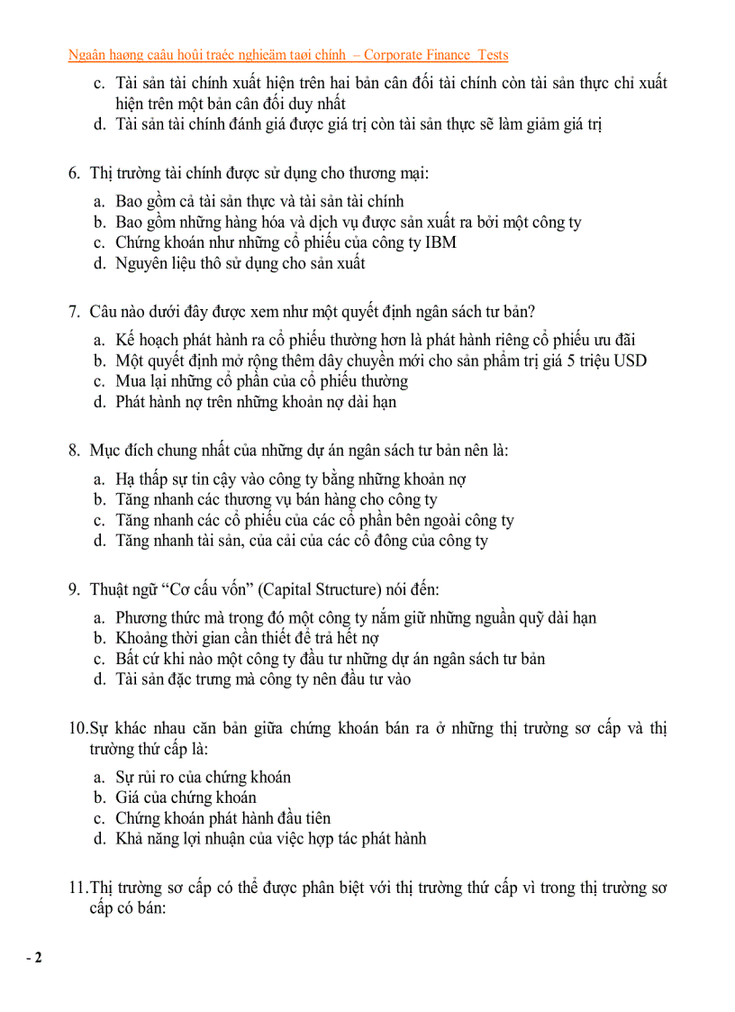 image for page Ngân hàng câu hỏi trắc nghiệm về tài chính