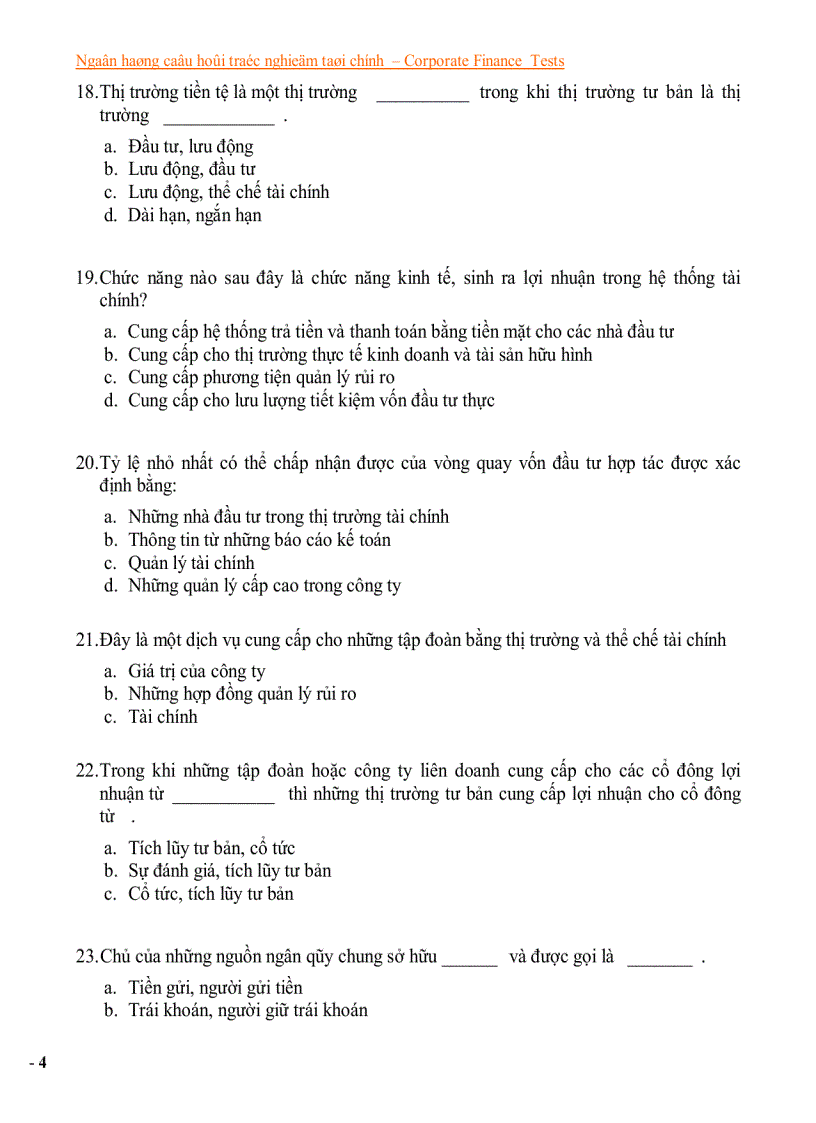 image for page Ngân hàng câu hỏi trắc nghiệm về tài chính