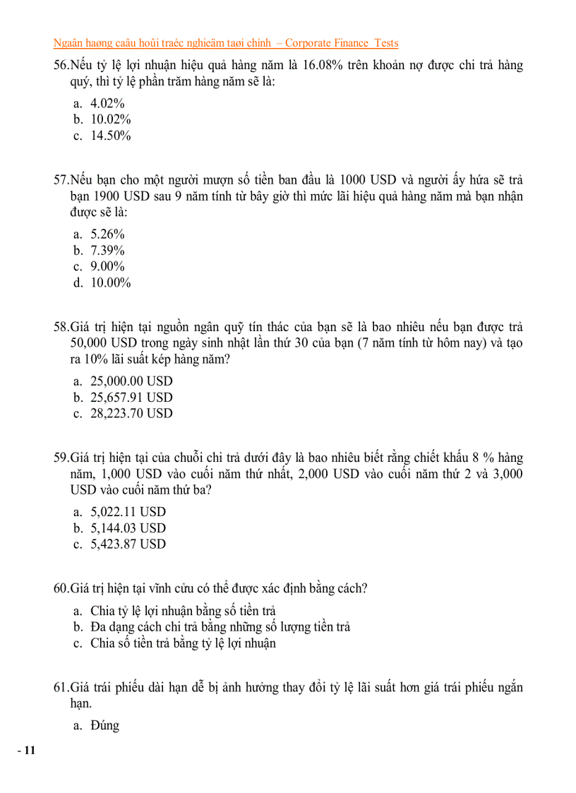 image for page Ngân hàng câu hỏi trắc nghiệm về tài chính