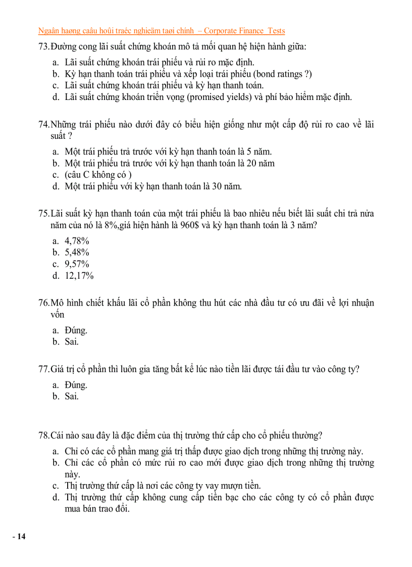 image for page Ngân hàng câu hỏi trắc nghiệm về tài chính