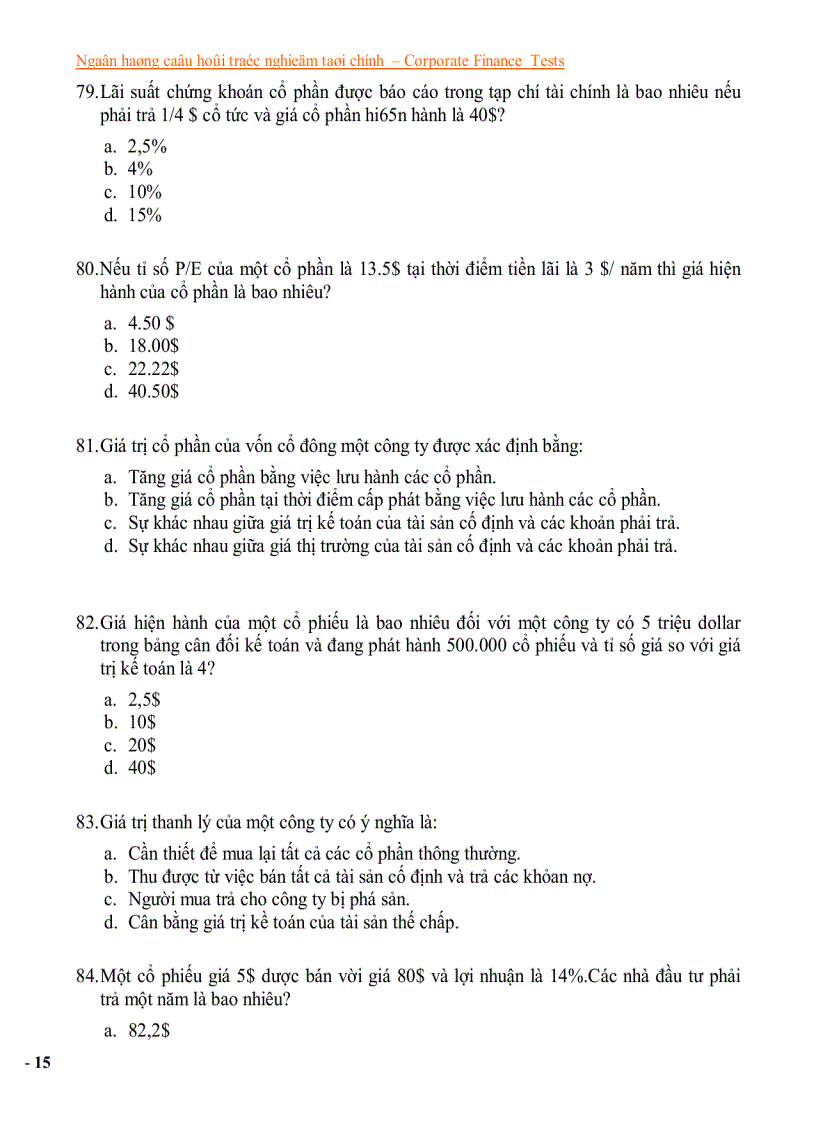 image for page Ngân hàng câu hỏi trắc nghiệm về tài chính