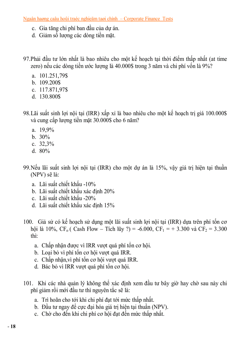 image for page Ngân hàng câu hỏi trắc nghiệm về tài chính