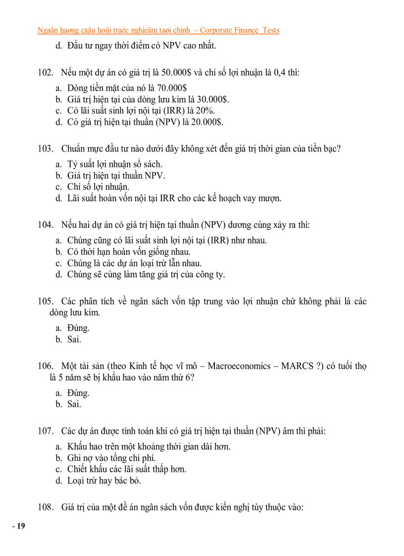 image for page Ngân hàng câu hỏi trắc nghiệm về tài chính