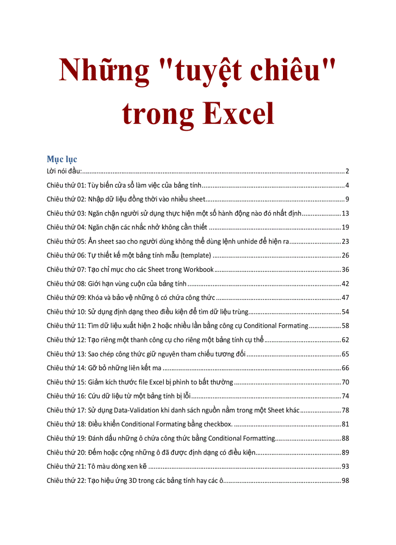 Những tuyệt chiêu trong Excel