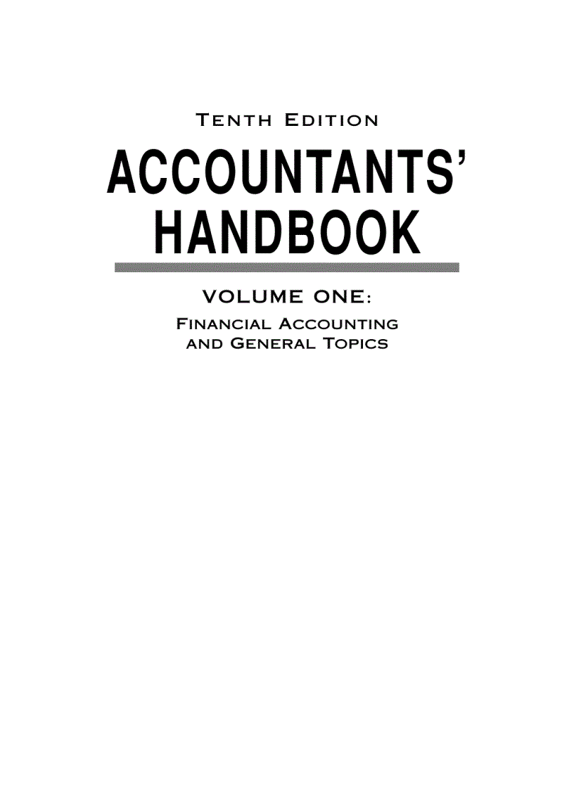Accountants Handbook Volume 1 Financial Accounting and General Topics 10th Edition 2003