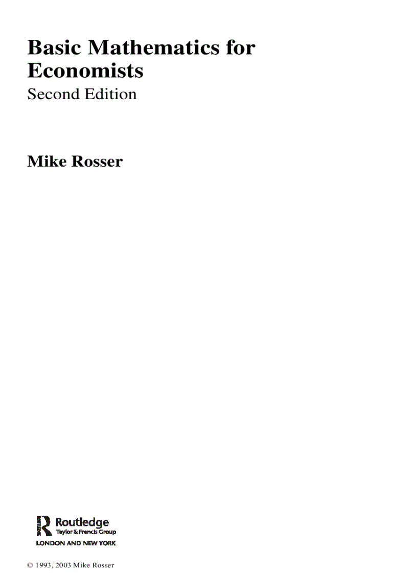 image for page Basic Mathematics for Economists Second Edition