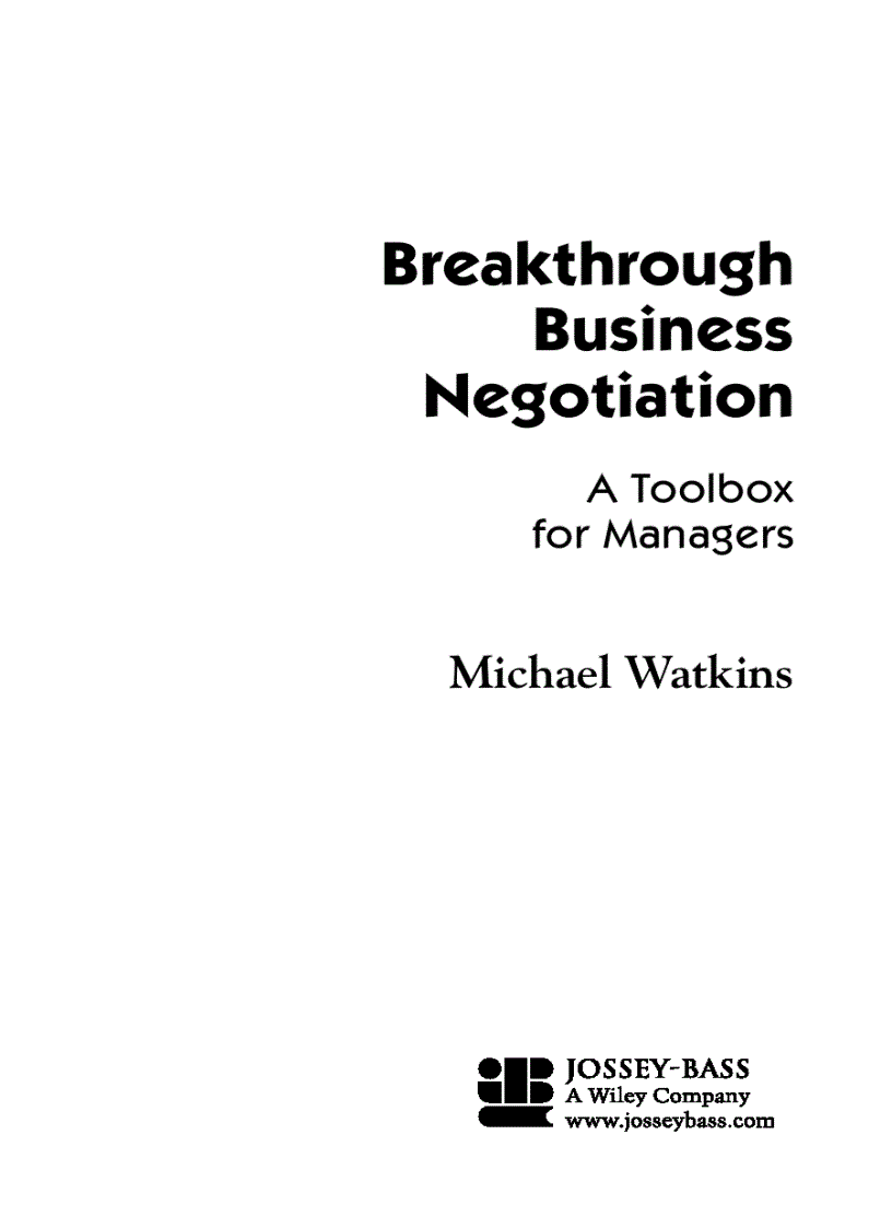image for page Breakthrough Business Negotiation A Toolbox for Managers