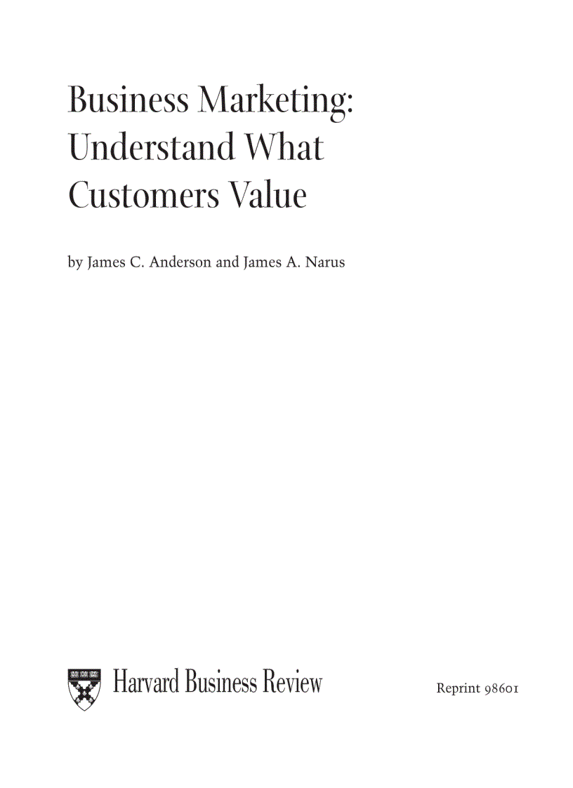 Business Marketing Understanding What Customers Value