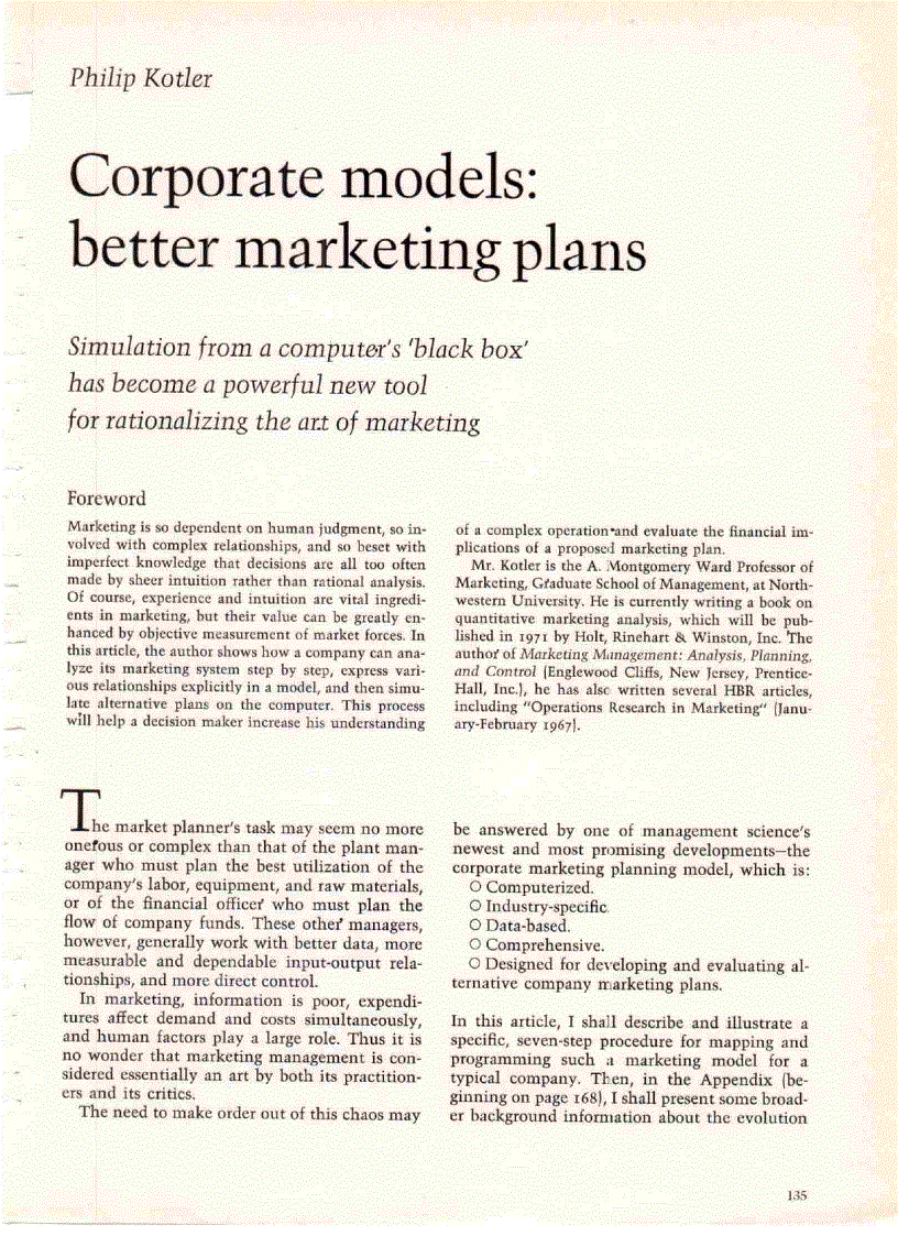 Corporate models better marketing plans
