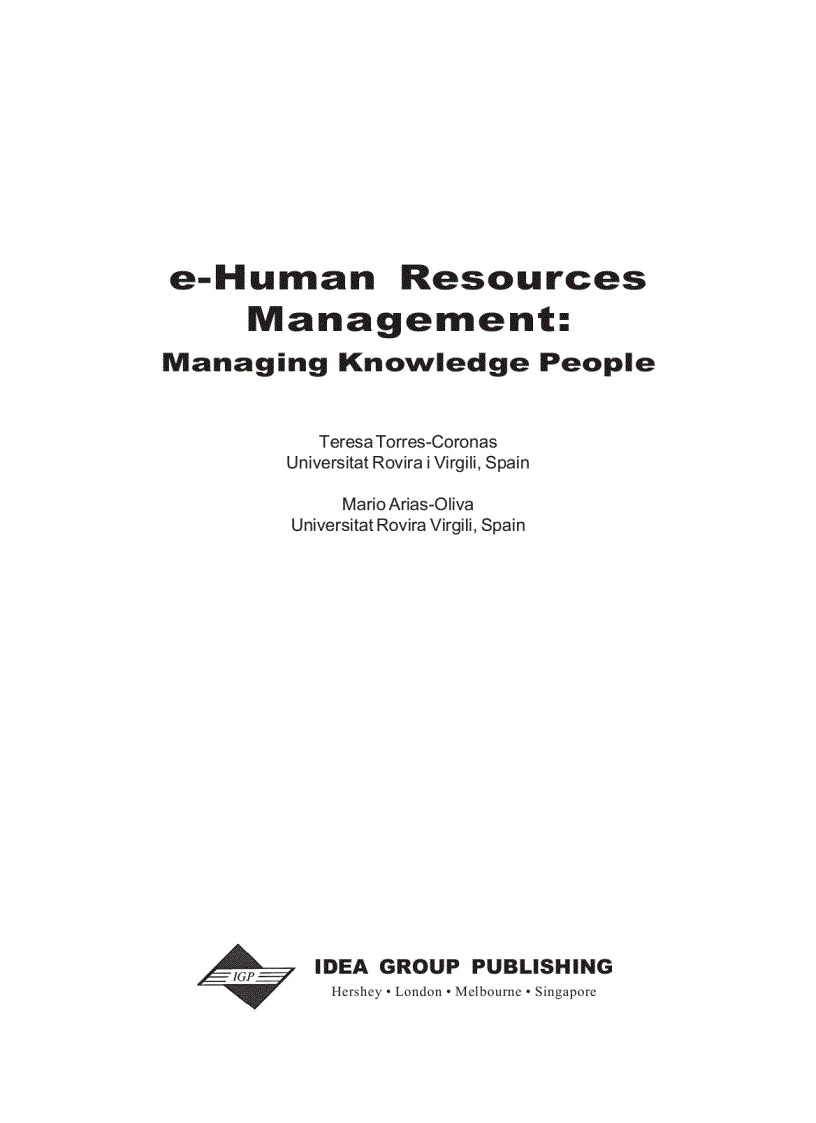 E Human Resources Management Managing Knowledge People