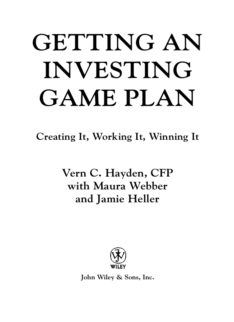 Getting an Investing Game Plan Creating It Working It Winning It