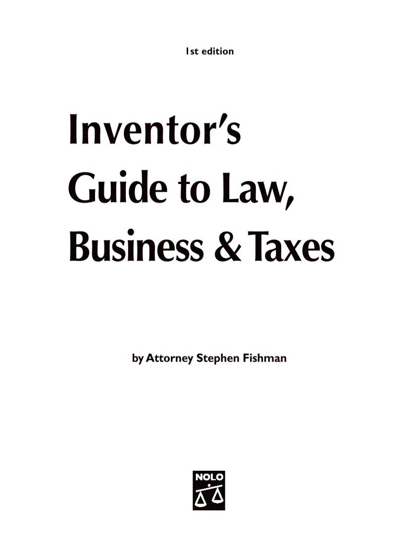 Inventor s Guide to Law Business Taxes
