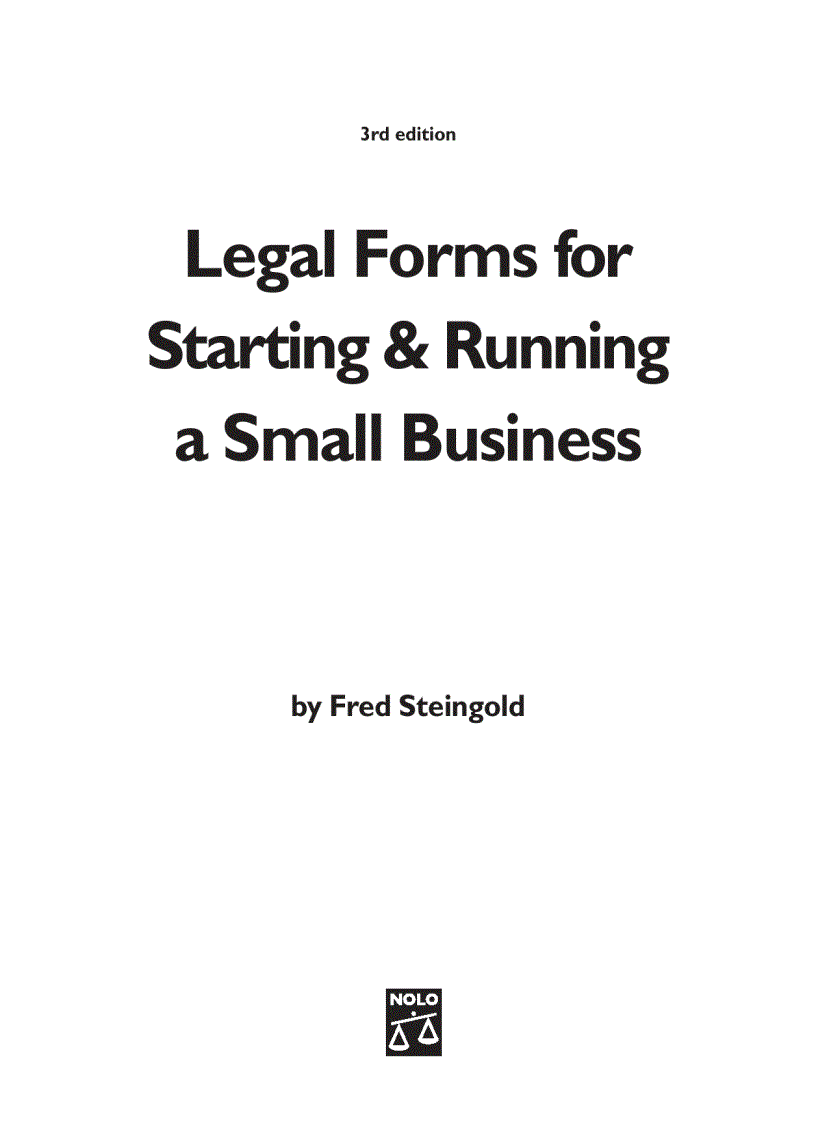 Legal Forms for Starting Running a Small Business 3rd edition