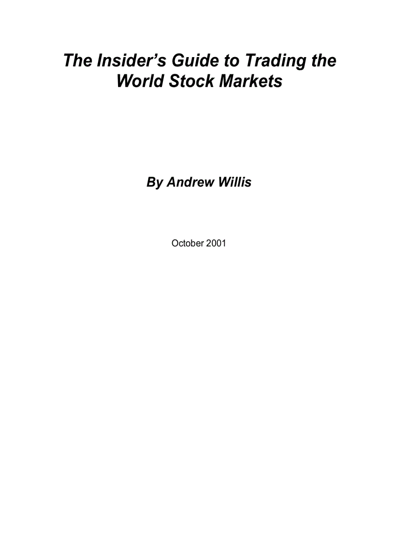 The Insider s Guide to Trading the World Stock Markets