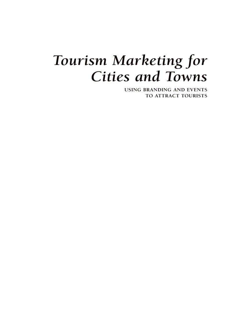 Tourism Marketing for Cities and Towns