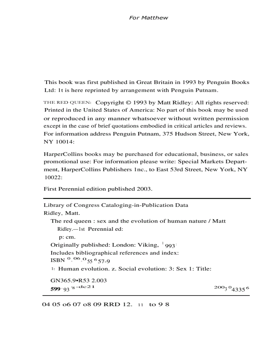 image for page The Red Queen Sex and the Evolution of Human Nature