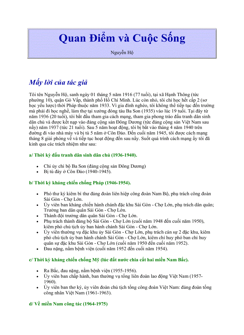 image for page Quan Điểm Và Cuộc Sống