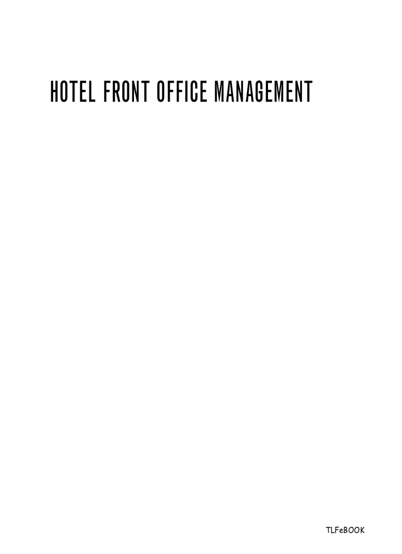 Hotel Front Office Management 3rd Edition