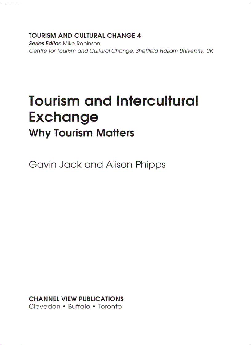 Tourism And Intercultural Exchange Why Tourism Matters Tourism and Cultural Change