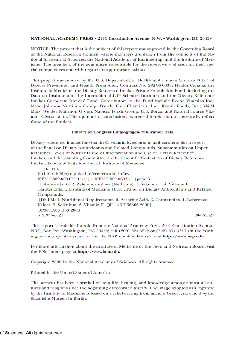 image for page Dietary Reference Intakes for Vitamin C Vitamin E Selenium and Carotenoids
