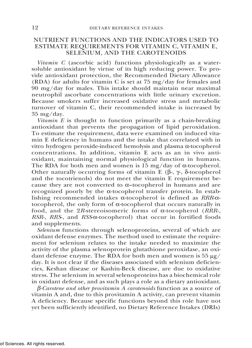 image for page Dietary Reference Intakes for Vitamin C Vitamin E Selenium and Carotenoids