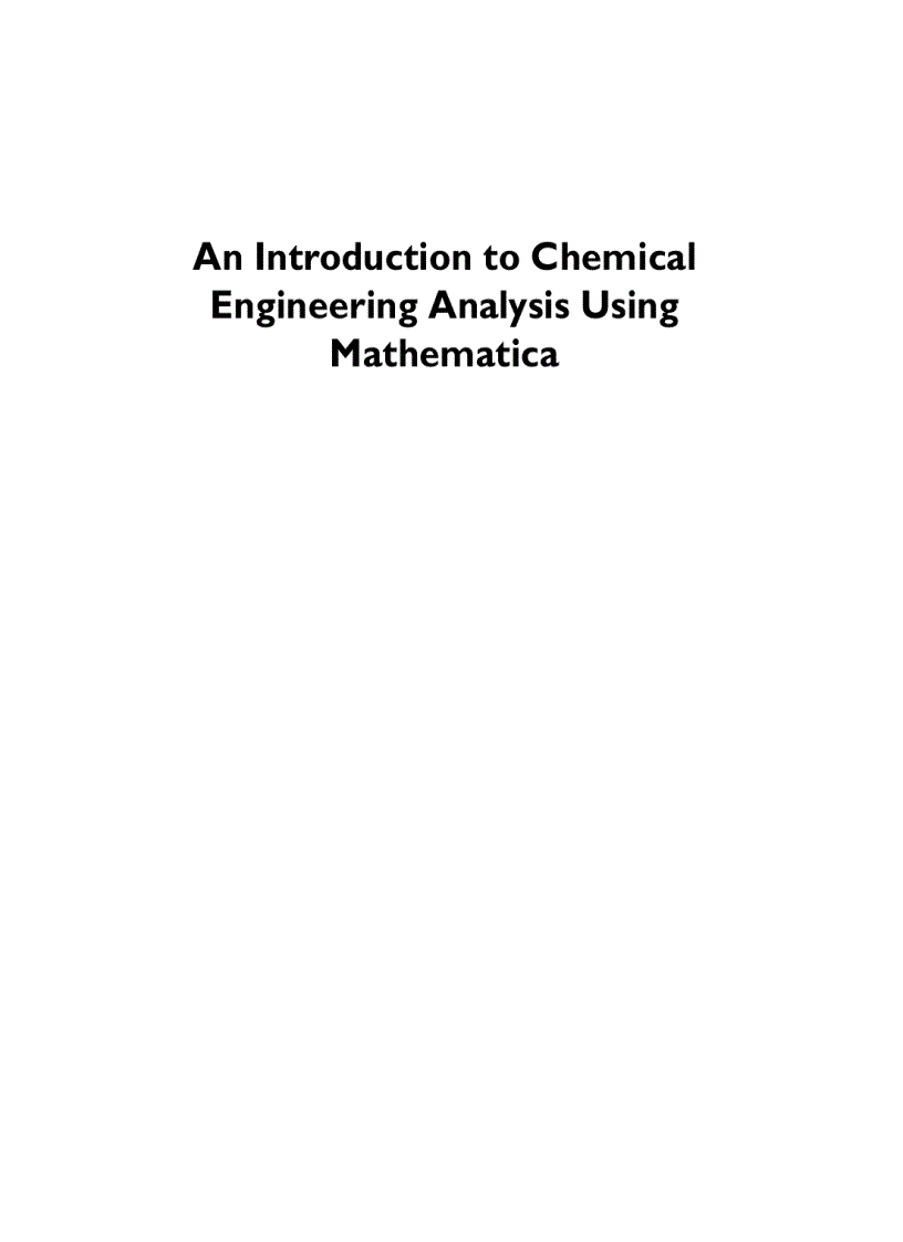image for page Introduction to Chemical Engineering Analysis Using Mathematica