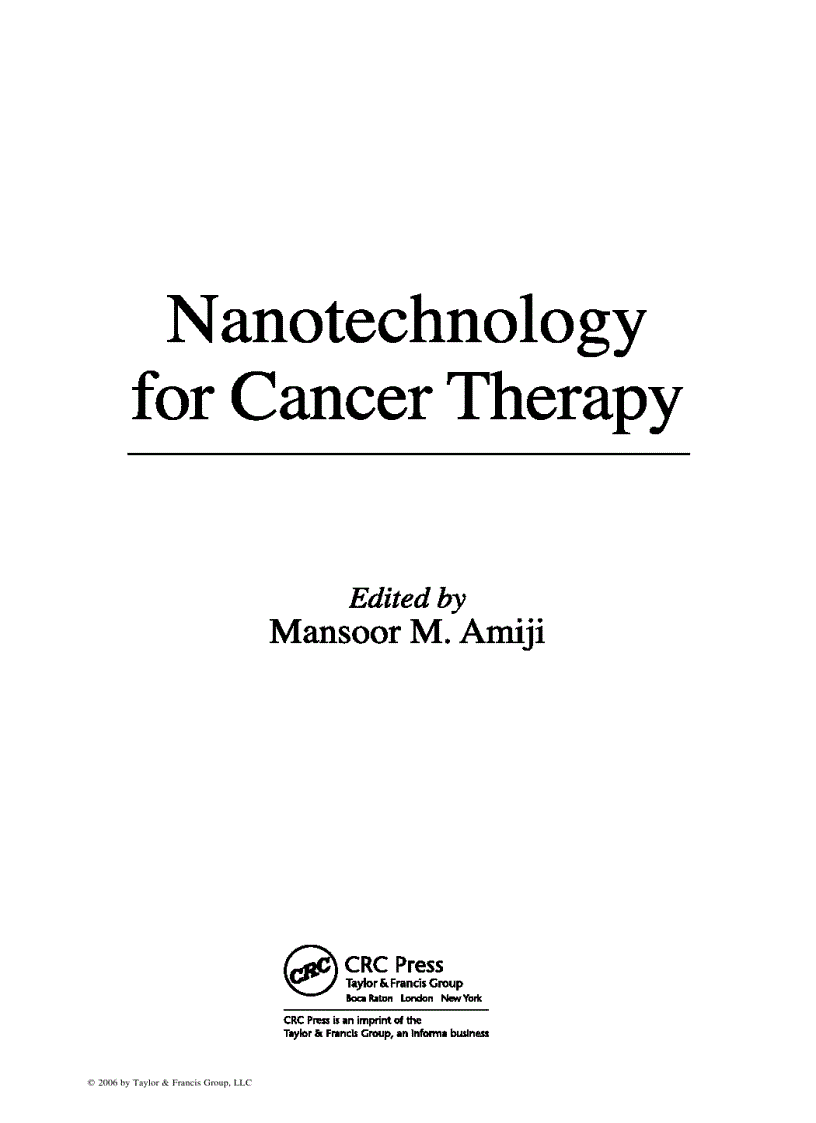 Nanotechnology For Cancer Therapy