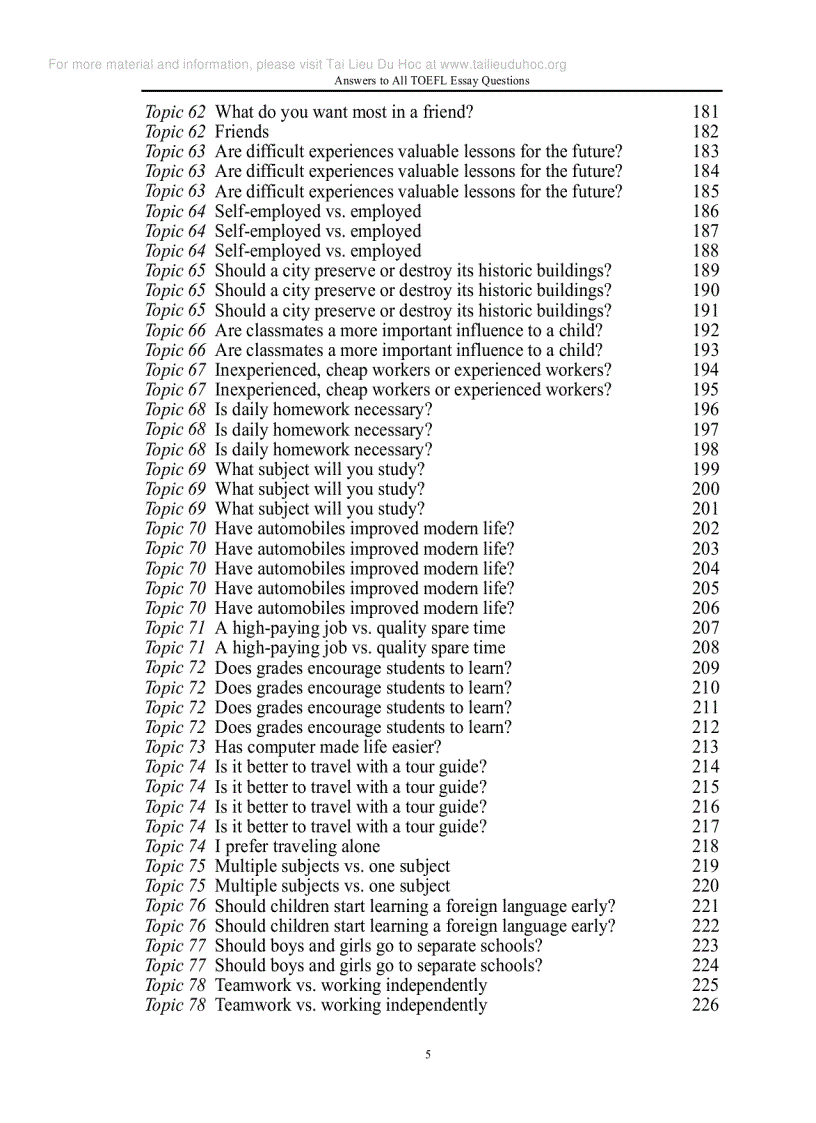 image for page Answer to all TOEFL essays