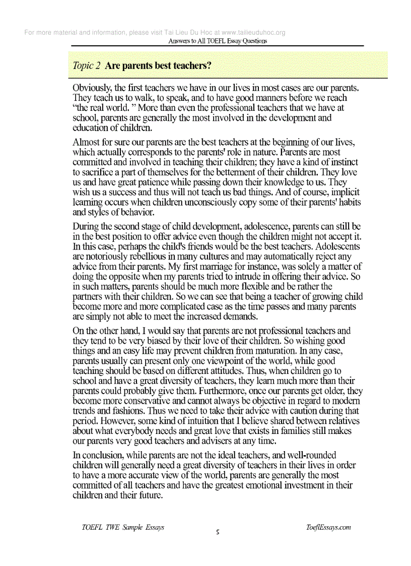 image for page Answer to all TOEFL essays