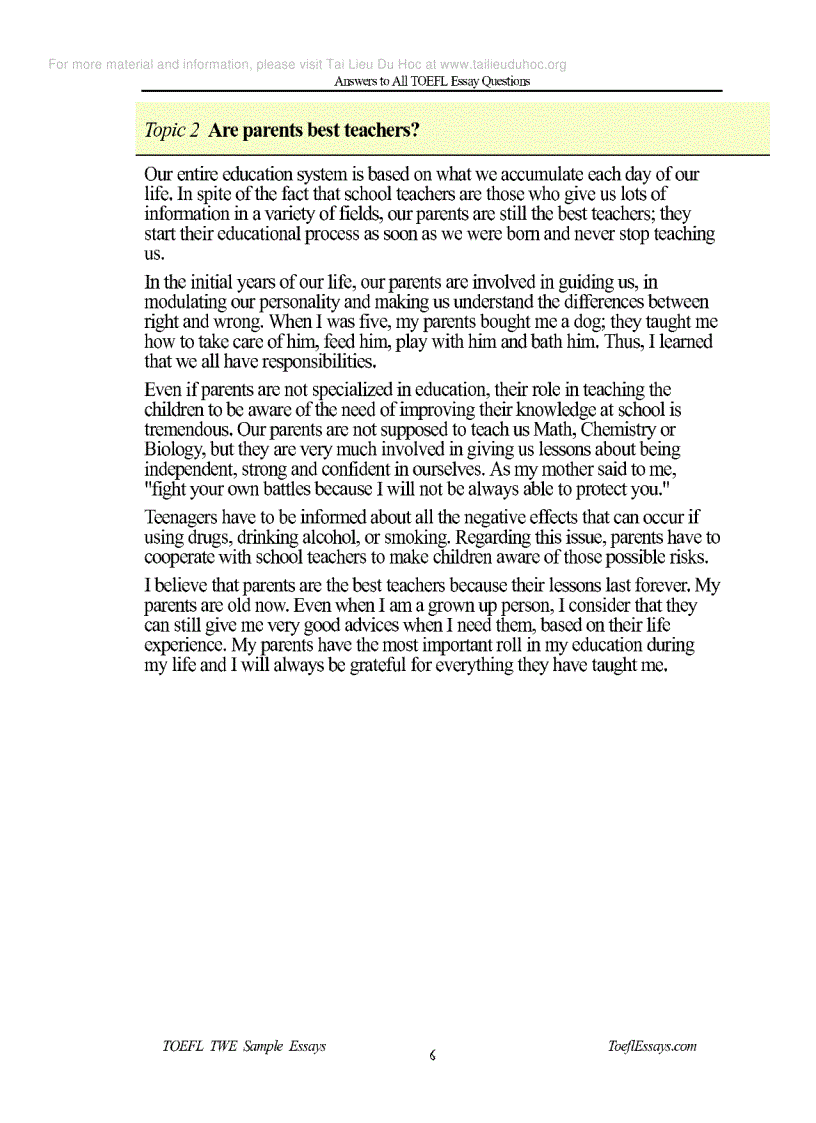 image for page Answer to all TOEFL essays