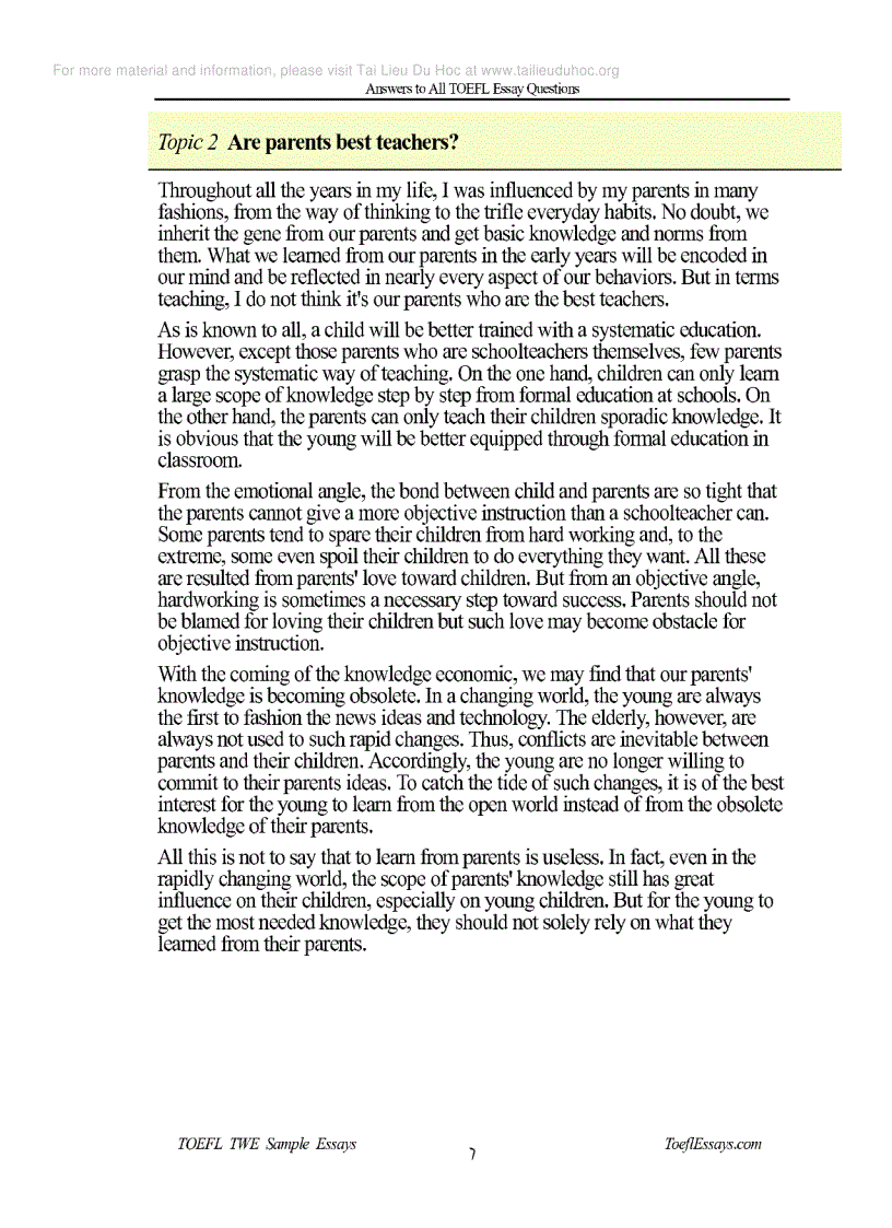 image for page Answer to all TOEFL essays