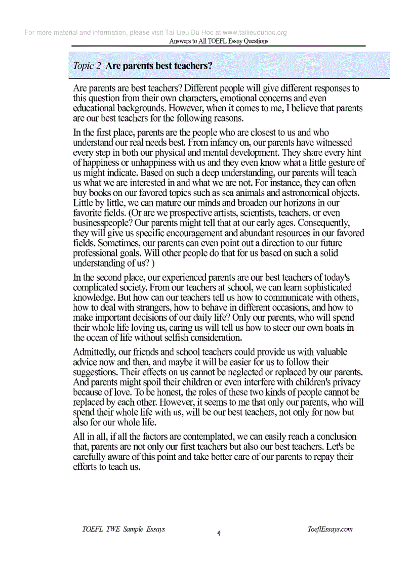 image for page Answer to all TOEFL essays